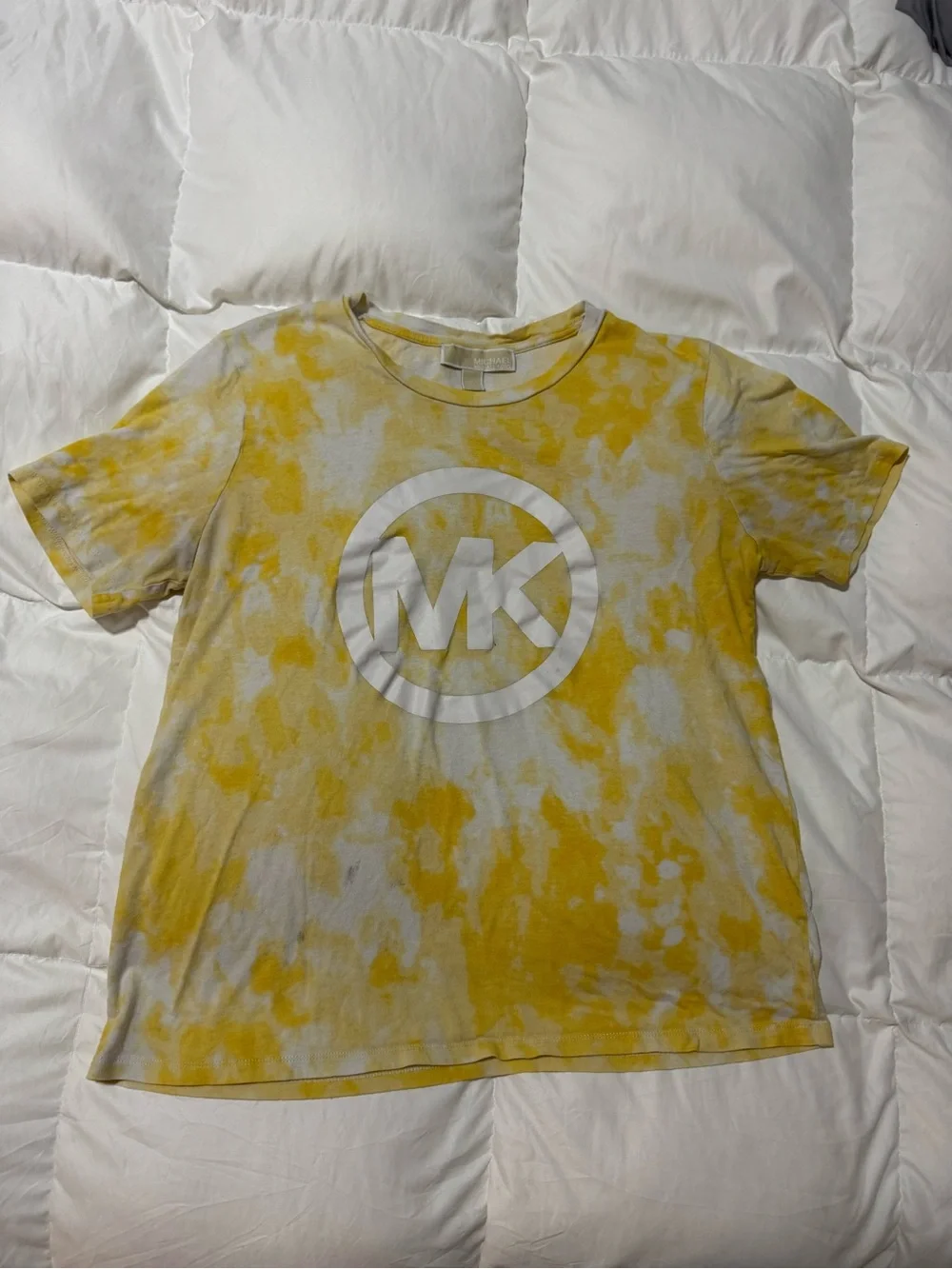 Michael Kors Logo T-Shirt Yellow Tie Dye Graphic Tee Medium Casual Summer